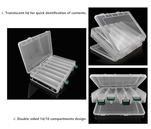 Double-Sided Fishing Lure Hook Tackle Box Visible Hard Plastic Clear Fishing Lure Bait Squid Jig Minnows Hooks Accessory Storage Case Container (Clear-14 Slots 2Pcs) - color: Clear-14 Slots(2Pcs)