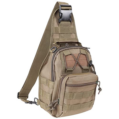 Qcute Tactical Backpack, Waterproof Military Cross-body Molle Sling Shoulder Backpack Chest Bag for Outdoor Every Day Carry - color: Khaki