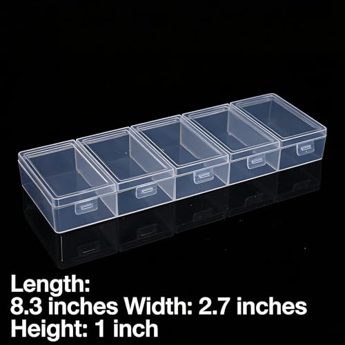 5 compartments transparent plastic storage box 8.3 x 2.7 x 1 inch with independent lid, transparent storage box for cosmetics, jewelry, and craft supplies - color: 5 grids of white