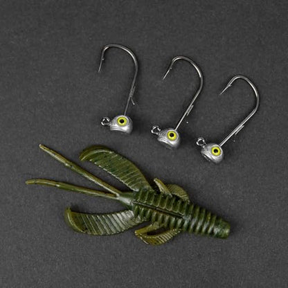 15-Pack Fish Eye Ned Rig Jig Heads with Welded Wire Bait Keeper – 1/16 3/32 1/8 3/16 1/4oz with 2/0 3/0 Hooks, Chartreuse Eyes, Secure Finesse TRD Hookup for Bass Fishing - size: Assorted Weights - 15Pack
