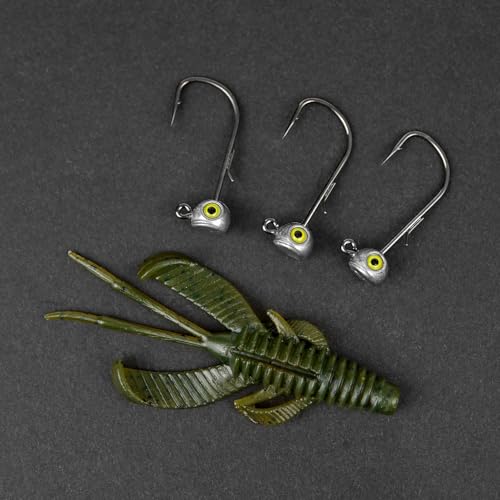 15-Pack Fish Eye Ned Rig Jig Heads with Welded Wire Bait Keeper – 1/16 3/32 1/8 3/16 1/4oz with 2/0 3/0 Hooks, Chartreuse Eyes, Secure Finesse TRD Hookup for Bass Fishing - size: 3/32oz - 15Pack