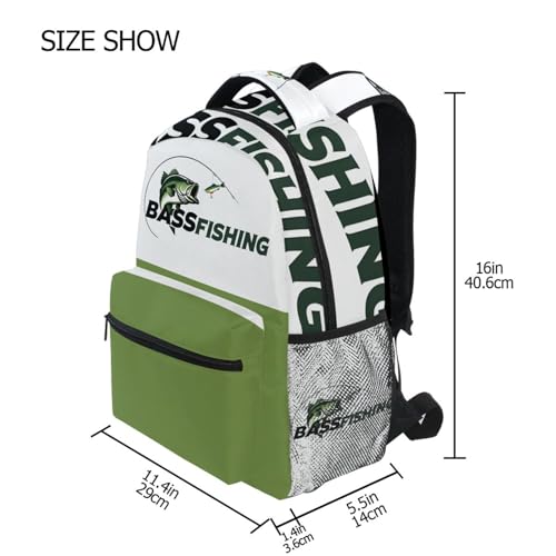 Pfrewn Largemouth Bass Fishing Backpack for Boys Men Travel Laptop Backpack Daypack Bag 17 Inch - color: Bass Fishing, size: 12x7.3x16.9in