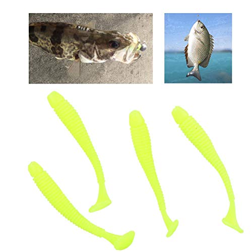 Tbest 50 Pcs 5cm Soft Fishing Lures, Plastic Fishing Bait T-Tail Grub Worm Baits Fish Tackle Accessory 9 Colors - color: Yellow