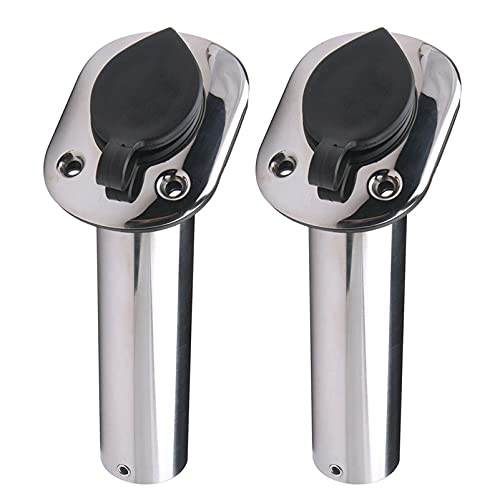 Hoffen 2Pcs Boat Stainless Steel Fishing Rod Holder Flush Mount 15/30/90 Degree with PVC Cap,Inner Tube and Gasket - style: 30 Degree