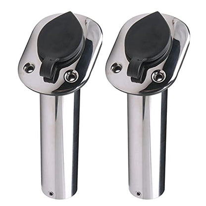 Hoffen 2Pcs Boat Stainless Steel Fishing Rod Holder Flush Mount 15/30/90 Degree with PVC Cap,Inner Tube and Gasket - style: 30 Degree