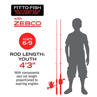 Zebco Wilder Fishing Reel and Rod Combo, 4'3" Durable Fiberglass Rod with Built-In Carabiner, Patented No-Tangle Reel, Pre-Spooled with 6-Pound Zebco Cajun Fishing Line - style: Spincast Reel - 2pc Rod