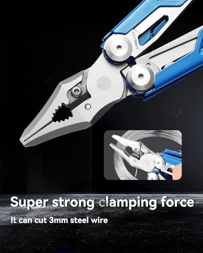 15-in-1 Multitool Pliers, Blue, Stainless Steel | with Sheath - color: Blue