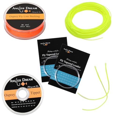 AnglerDream WF Fly Fishing Line Kit 1 2 3 4 5 6 7 8 9WT Fly Fishing Line Leader Braided Backing Fish Line - color: Fluo Yellow, size: WF 4F Fly Line Combo