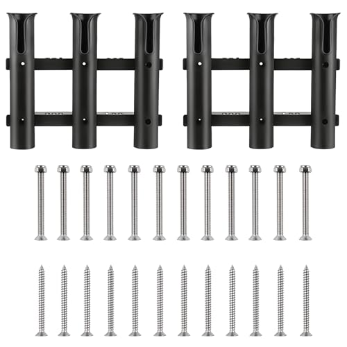 2Pcs Fishing Rod Holder Bracket Tube 3 Rod Rack Wall Mounted 10.63 Inch Fishing Pole Holders for Boats with Screws Nuts Side Mount for Boat Truck Kayak Garag