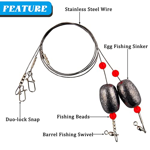 AGOOL Saltwater Grouper Rigs Carolina Rig Bottom Surf Fishing Rigs with Egg Sinkers Circle Hooks for Catfish Flounder Drum Redfish Grouper Halibut Snapper - size: 2oz sinkers(6pcs) + hooks(20pcs)