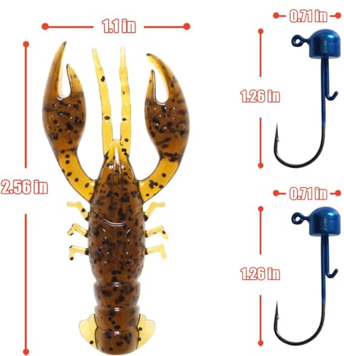 Soft Plastic Crawfish Lures Kit with Jig Heads, 25pcs/60pcs Creature Baits Fishing Lure Set for Bass Trout Pike Freshwater Fishing - color: 25pcs