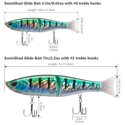 Bassdash SwimShad Glide Baits Jointed Swimbait Bass Pike Salmon Trout Muskie Fishing Lure,3-Pack - color: Striped Gill +Baby Bass +Sunny Gill, size: 4.5in/0.65oz
