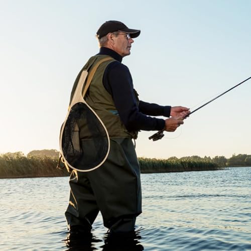 Fly Fishing Nets for Trout - Fishing Landing Net,Soft Rubber Catch and Release Fish Net with Wooden Handle Frame,Gifts for Anglers and Fly Fishing Enthusiasts,Dark Web