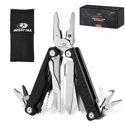 MOSSY OAK Multitool, 17-in-1 EDC Multi Tool with CNC-Machined Steel Pliers, G10 Anti-Slip Handle, Nylon Sheath & Belt Clip – Durable MultiTool for Camping, Hiking, Hunting, Survival, and Everyday Use - style: 17-in-1 with CNC Pliers & G10 Handle