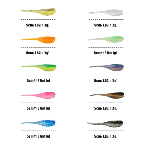 Crappie Lures Soft Plastic Baits Fishing Lures FS/RE-02 | Natural swimming action, soft plastic, 10 condition-matched colors, bulk pack for crappie bass catfish - style: 50pcs