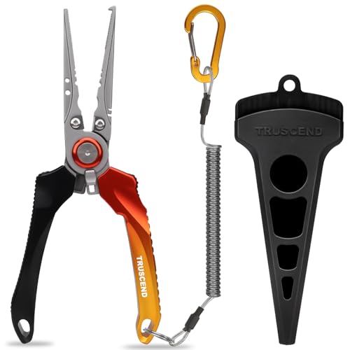 TRUSCEND Lockable Fishing Pliers with High Tungsten Carbide Cutter, Innovative Ergonomic Handy Handle, Saltwater Corrosion Resistant Teflon Coated Fishing Tool, Super Light Multi-Function Fishing Gear - color: A2-gold