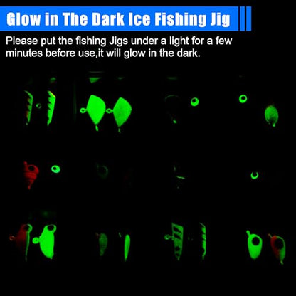 Ice Fishing Jigs Lures kit, Luminous Ice Fishing Gear Crappie Panfish Jigs Head Fishing Hooks Set for Winter Ice Jigging Walleye Perch Bluegill 24/36/48pcs - style: 24pcs