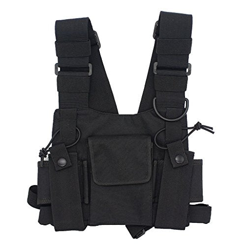Radio Chest Harness Rig Bag Pocket Pack Holster Vest for Two Way Radio (Rescue Essentials) (Black) - color: Black