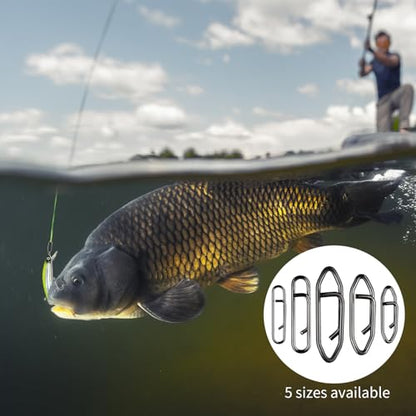 330 Pcs 5 Sizes Fishing Power Speed Clips,Stainless Steel Quick Change Lure Connectors,Clip Snap for Crankbait,Popper,Topwater Lures,Saltwater & Freshwater Fishing Tackle Accessories (Black)