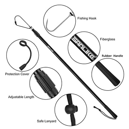 SANLIKE Telescopic Fishing Gaff Fiberglass Pole with Nonslip Rubber Handle | With Stainless Steel Hook with M8 Screw - size: Small