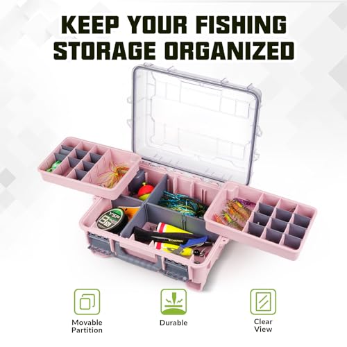 THKFISH Waterproof Tackle Box, Portable Fishing & Tackle Storage Box with Two 3500 Stowaway Boxes and Removable Dividers, Tackle Box, Thicker Floating Airtight Stowaway,Pink/Green/Blue/Grey - color: M-Blue