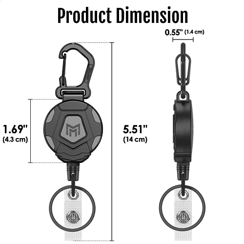 MNGARISTA 2-Pack Retractable Keychain, Heavy Duty Carabiner Badge Holder, Tactical ID Badge Reel Key Chain with 31.5” Steel Retractable Cord, 8.0 oz - style: 2-Pack