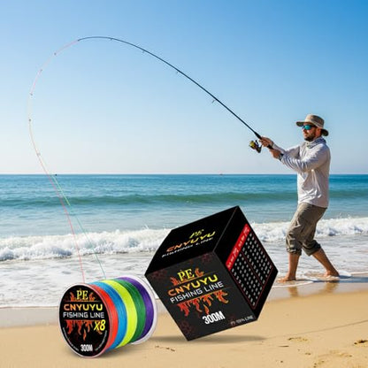 Braided Fishing Line-8 Strands PE Superline,300M/328Yds,High Sensitivity Multicolor Braid
