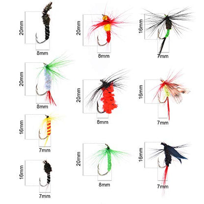 Handmade Fly Fishing Flies Kit Dry Fly Poppers Panfish 50/100pcs | Topwater Fly Fishing Lures Assortment Set Floating Baits for Bass Salmon Trout Bluegill with Free Tackle Box Organizer