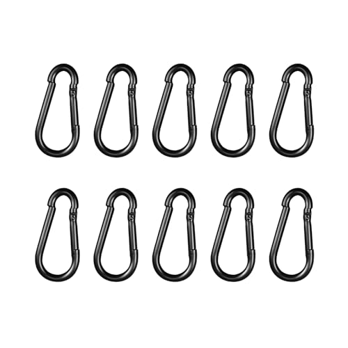 Black Carabiner, Heavy Duty Galvanized Steel Spring Snap Hook Carabiner Clips with 220LBS Holding Capacity, Ideal for Outdoor, Hammock, Swing and Travel (10PCS M5 2Inch) - size: 10PCS-M5, style: Black