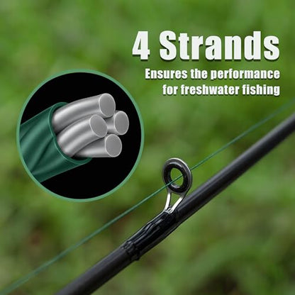DASEE Braided Fishing Line, 4 Strands Fishing Line, 10-60lb, 300yards, No Stretch, Braid Fishing Line, Braided Line, Abrasion Resistant, for Freshwater Fish - color: Green, size: 10LB