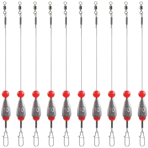 Carolina Rigs for Bass Fishing, Pre Rigged Carolina Catfish Rigs Kit Ready Tied Steel Fishing Leaders with Bullet Fishing Weights Beads for Saltwater Freshwater 3/8oz 1/2oz 3/4oz - size: 3/8oz(10g), style: 10pcs