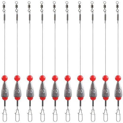 Carolina Rigs for Bass Fishing, Pre Rigged Carolina Catfish Rigs Kit Ready Tied Steel Fishing Leaders with Bullet Fishing Weights Beads for Saltwater Freshwater 3/8oz 1/2oz 3/4oz - size: 3/8oz(10g), style: 10pcs