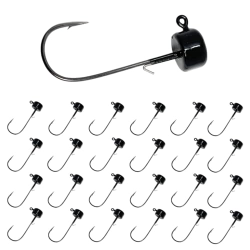 Reaction Tackle Mushroom Jig Heads for Ned Rig Finesse Bass Fishing, Stand-Up Design with Standard and EWG Hook Options (25-Pack) - color: Black, size: 1/8 Oz