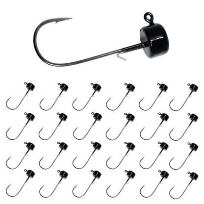 Reaction Tackle Mushroom Jig Heads for Ned Rig Finesse Bass Fishing, Stand-Up Design with Standard and EWG Hook Options (25-Pack) - color: Black, size: 1/8 Oz