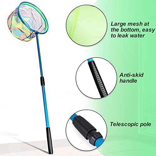 Kids Fishing Net, 2 Pack Telescopic Landing Nets with Aluminum Pole Handle, Collapsible Bucket Sand Pail, Butterfly Net, Fishing Net for Youth, Outdoor Playing - color: Blue and Orange