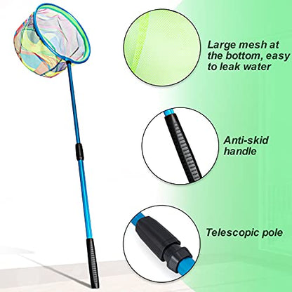 Kids Fishing Net, 2 Pack Telescopic Landing Nets with Aluminum Pole Handle, Collapsible Bucket Sand Pail, Butterfly Net, Fishing Net for Youth, Outdoor Playing - color: 2 Pack Blue