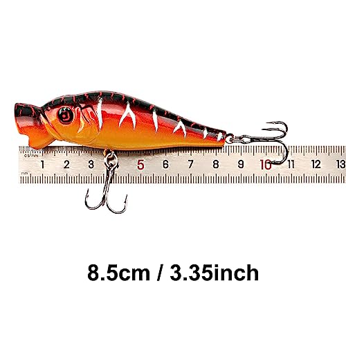 Popper Fishing Lures Topwater Fishing Baits Hard Baits 3D Eyes Swimbait Crankbait with Treble Hook for Bass Trout Freshwater Saltwater - color: 6pcs-3.3in/0.41oz