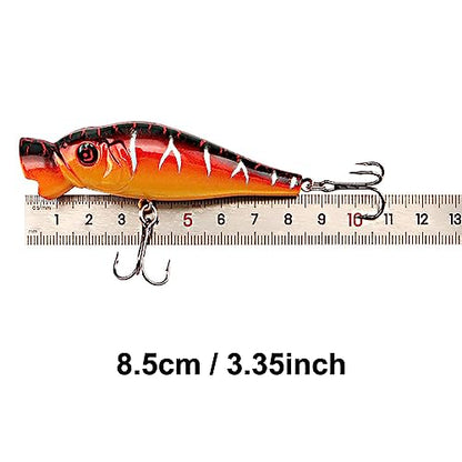 Popper Fishing Lures Topwater Fishing Baits Hard Baits 3D Eyes Swimbait Crankbait with Treble Hook for Bass Trout Freshwater Saltwater - color: 6pcs-3.3in/0.41oz