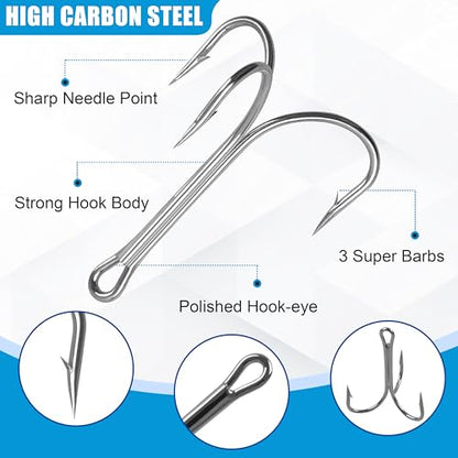 Classic Treble Hooks,20pcs Large Treble Fishing Hooks Saltwater Treble Hooks Silver Big Game Triple Barbed Fish Hooks Saltwater Fishing Hooks Size 4/0 6/0 7/0 8/0 10/0 - size: 20pcs-10/0