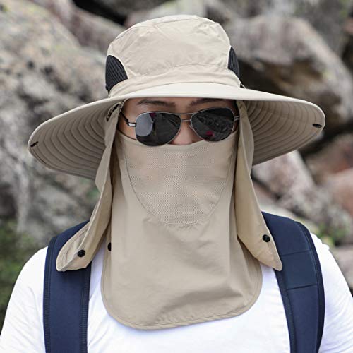 Sun Hat Unisex Face Coverage Shield Neck Flap Cap Garden Lawn Work Sports Hiking Fishing Hats - color: Beige