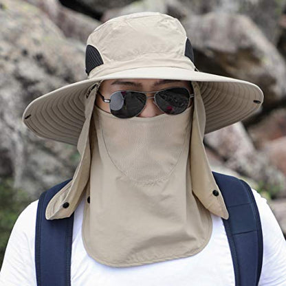 Sun Hat Unisex Face Coverage Shield Neck Flap Cap Garden Lawn Work Sports Hiking Fishing Hats - color: Beige
