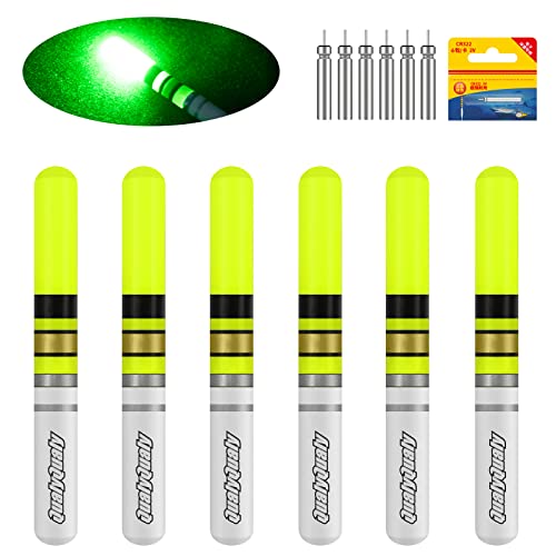 QualyQualy Fishing Glow Sticks, 6 Pcs LED Glow Sticks for Fishing with Batteries, Night Fishing Light Up Fishing Bobbers Floats and Rod Tips - color: Green-6pcs