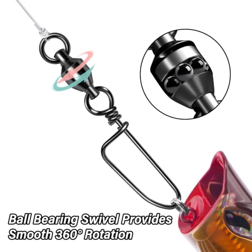 Alwonder 20-Pack Ball Bearing Swivels with Snaps, Fishing Snap Swivels Fishing Tackle Saltwater Freshwater Coastlock Snaps Barrel Swivel Leader Connector Downrigger Planer Release Clips - size: #0-26lb