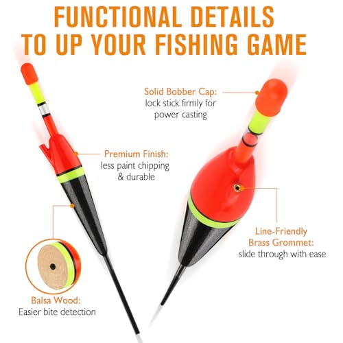 Dovesun Light Up Bobbers Night Fishing Slip Bobbers for Fishing Bobbers Floats Pcs with Glow Sticks Pcs for Catfish Crappie 6PCS - size: 3/8oz-10g-6pcs