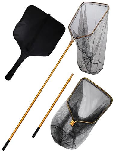 Extra Large Saltwater Fishing Net - 70.8"-105" Heavy Duty Telescopic Aluminum Handle, 37" Deep Snag-Free Rubber Mesh for Big Catfish Bass, Kayak Fishing Net with Carrying Bag