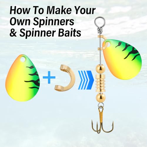 Dr.Fish 100 Pack Folded Spinner Clevises for Fishing Inline Spinner Lure Making Accessories Freshwater Spinnerbait Blade Alabama Walleye Rig - color: Brass