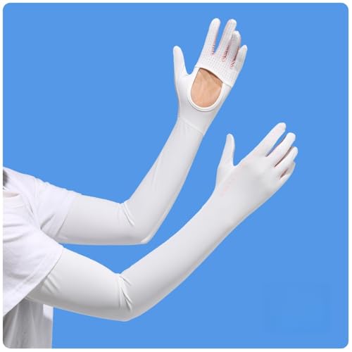 2 Pairs UV Protection Gloves Full Arm Sunblock Gloves with Ventilation Holes, Summer Sun Protection Gloves for Driving - color: 2 White