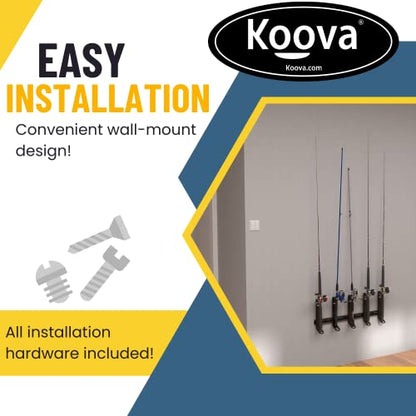 Koova Wall Mount Fishing Rod Holders & Reel Storage | Sturdy Fishing Pole Holders | Steel Rack Fishing Organizers and Storager - size: Offshore Rod Holder