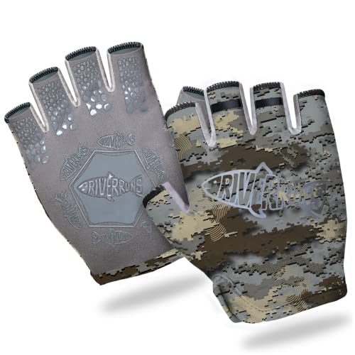Riverruns SwiftShield Fishing Gloves Shortened Wrist UPF50+ Sun Gloves Fingerless Lightweight Breathable Hiking Driving Kayaking Paddling - color: CamoGray, size: X-Large