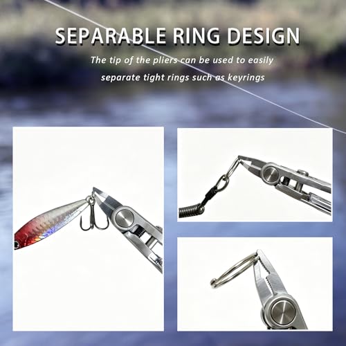 Fishing Line Cutter, Split Ring Opener, Retractable Lanyard, Compact Pliers | For Braided, Mono & Fluoro Lines, Knot Tying Aid, Stainless Steel, Non-Slip, Safety Lock, 3.5 Inches, Hook Cleaner, Rustproof